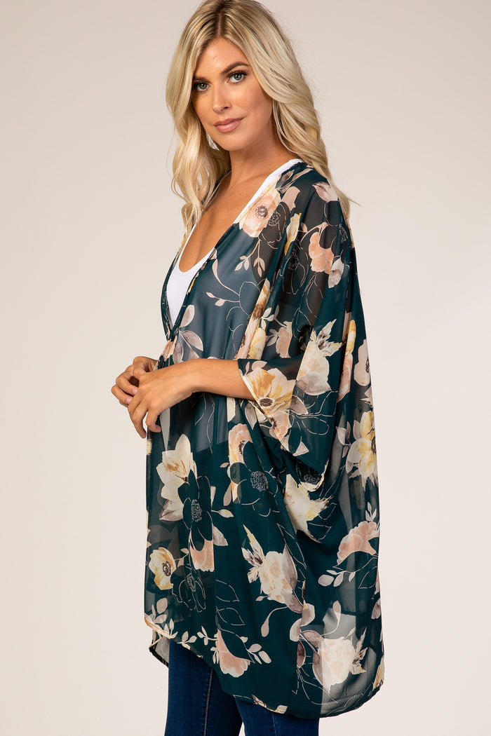 Forest Green Floral Sheer Cover Up