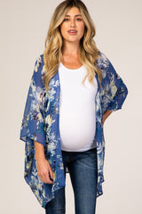 Blue Floral Chiffon Maternity Cover Up