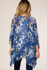 Blue Floral Chiffon Maternity Cover Up
