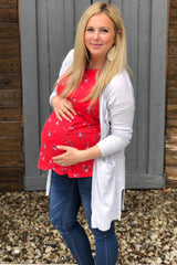 Red Floral Draped Maternity/Nursing Top