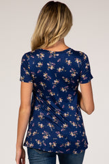 Navy Floral Layered Wrap Front Maternity/Nursing Top