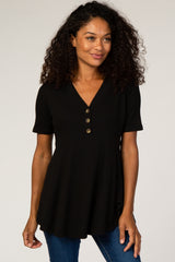 PinkBlush Black Ribbed Button Accent Maternity Blouse