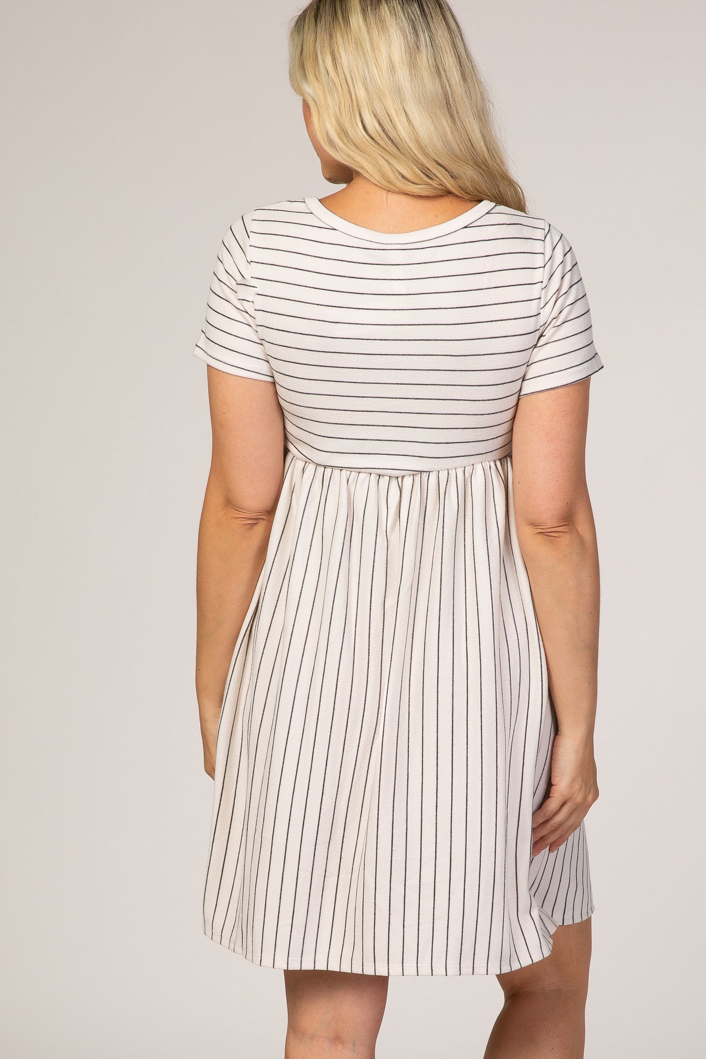 White Striped Maternity Babydoll Dress