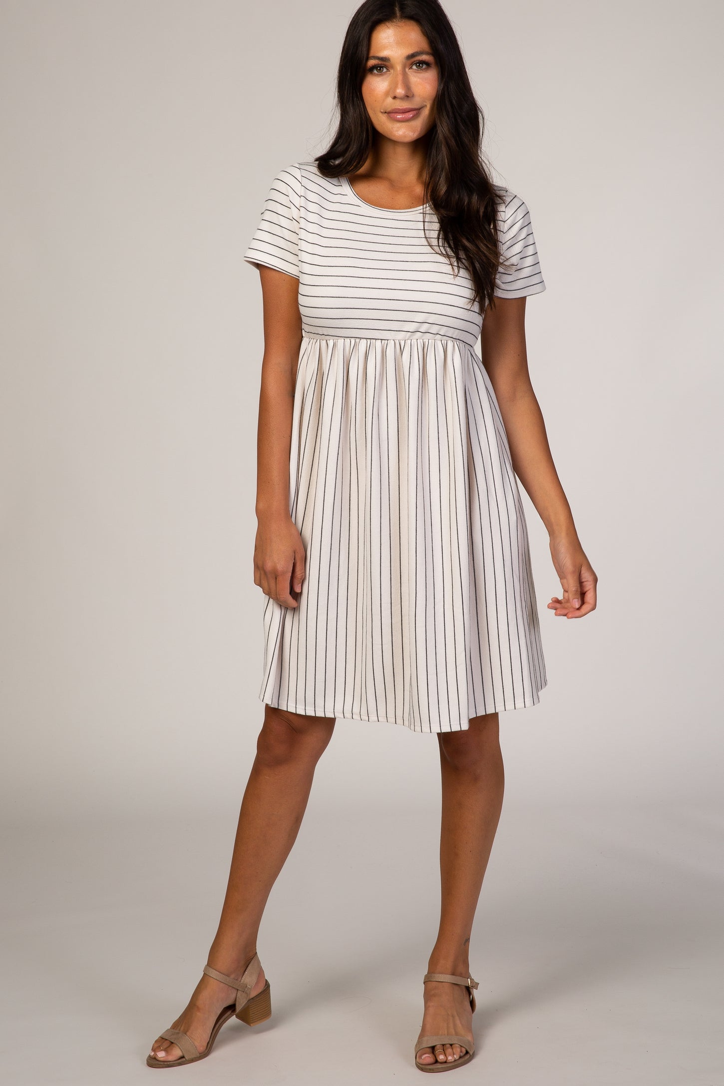 White Striped Maternity Babydoll Dress