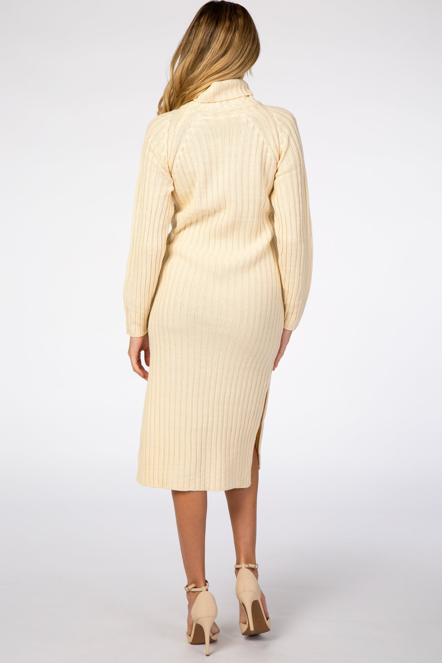 Cream Long Sleeve Turtleneck Maternity Sweater Dress