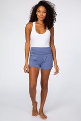 Blue Ruched Side Maternity Lounge Shorts