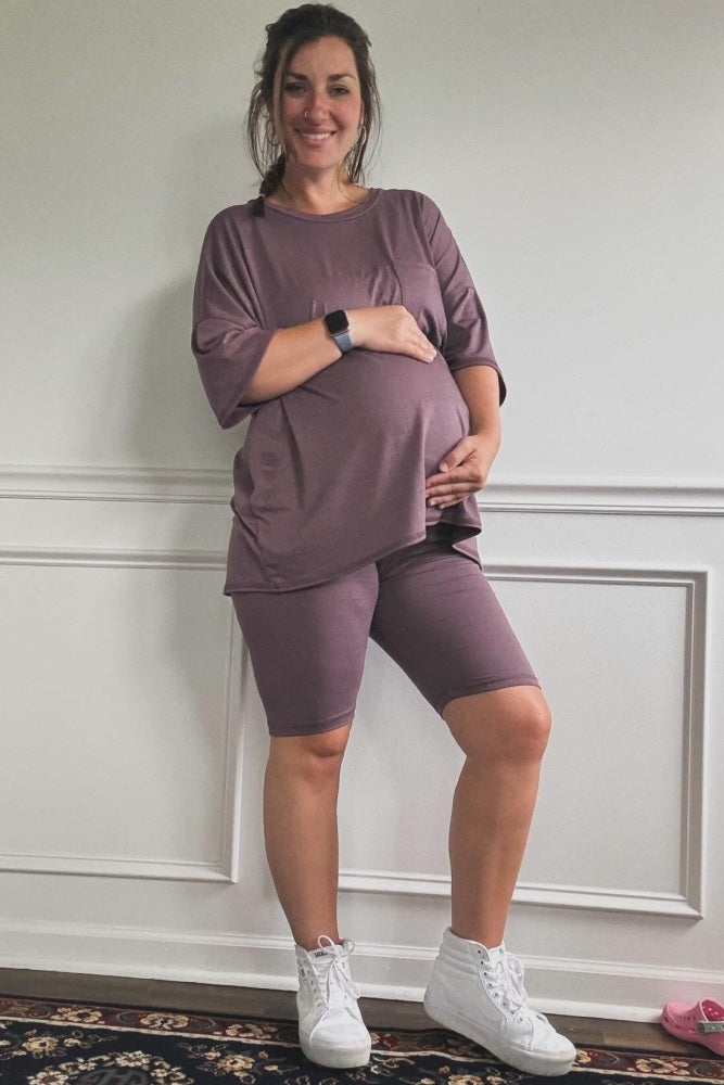 Purple Biker Short Maternity Sleep Set