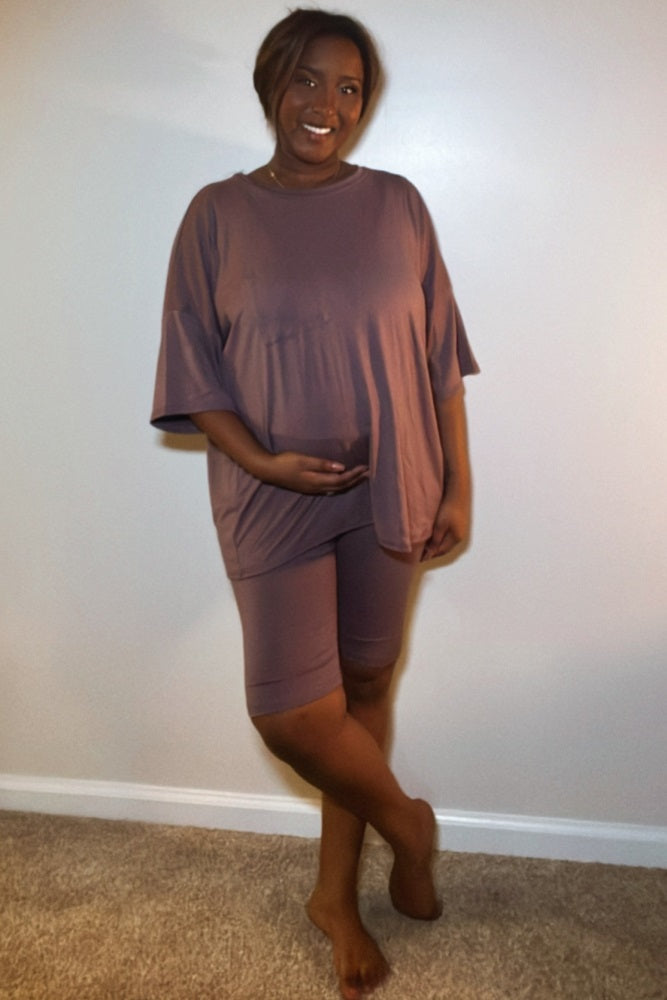 Purple Biker Short Maternity Sleep Set