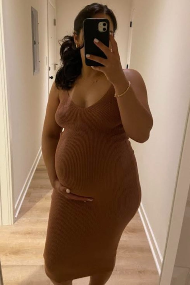 Mauve Sleeveless V-Neck Maternity Sweater Dress