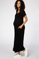 Black Short Sleeve Wide Leg Maternity Jumpsuit