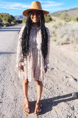 Cream Floral Chiffon Ruffle Hem Dress