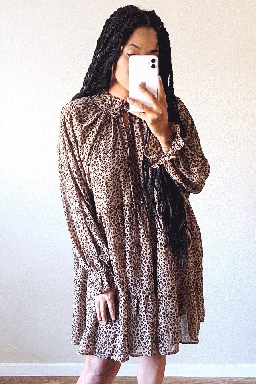 Cream Floral Chiffon Ruffle Hem Dress