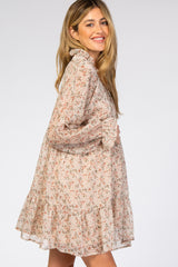 Cream Floral Chiffon Ruffle Hem Maternity Dress