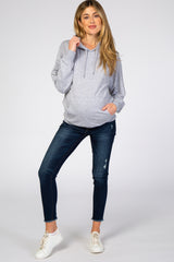 Heather Grey Basic Hooded Maternity Sweatshirt