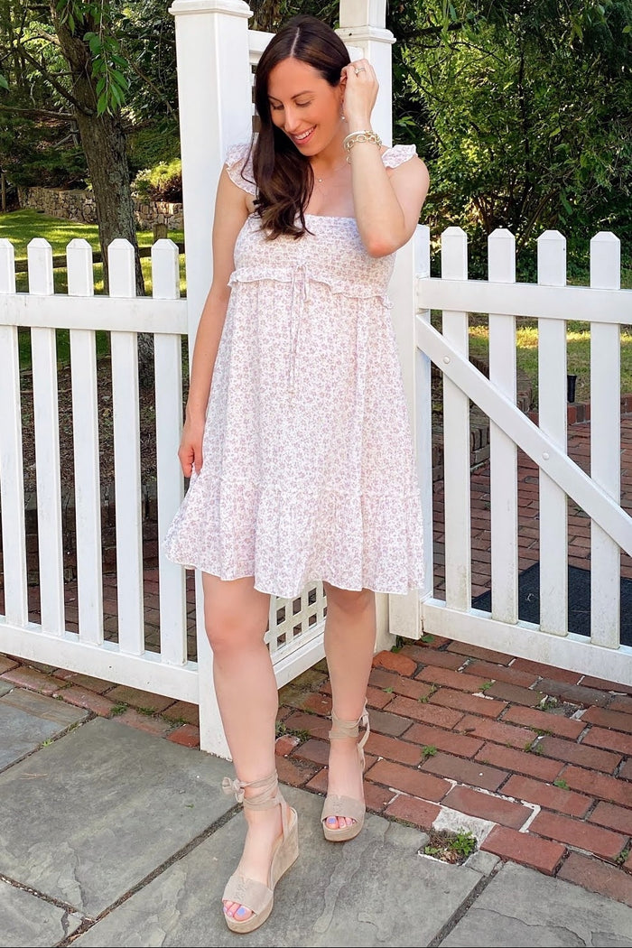 Lavender Floral Ruffle Sleeveless Mini Dress