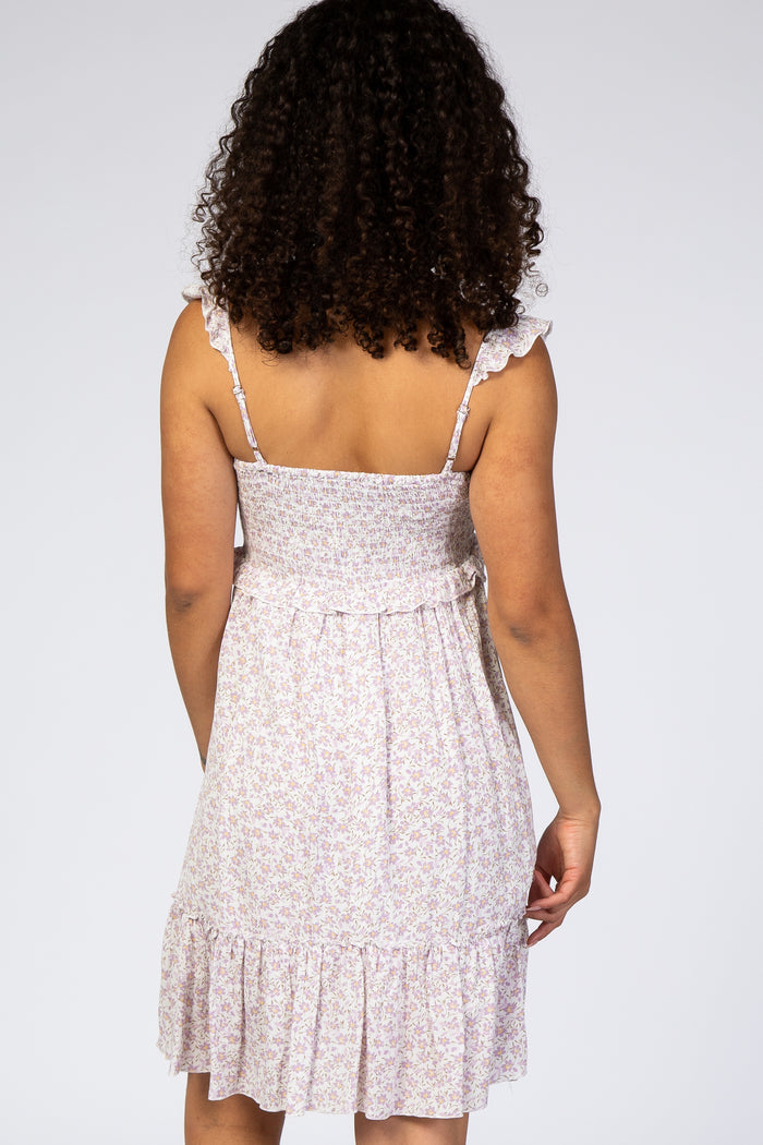 Lavender Floral Ruffle Sleeveless Mini Dress