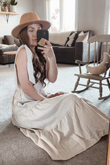 Beige Bow Strap Tiered Midi Dress