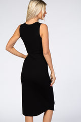 Black Ribbed Sleeveless Midi Dress