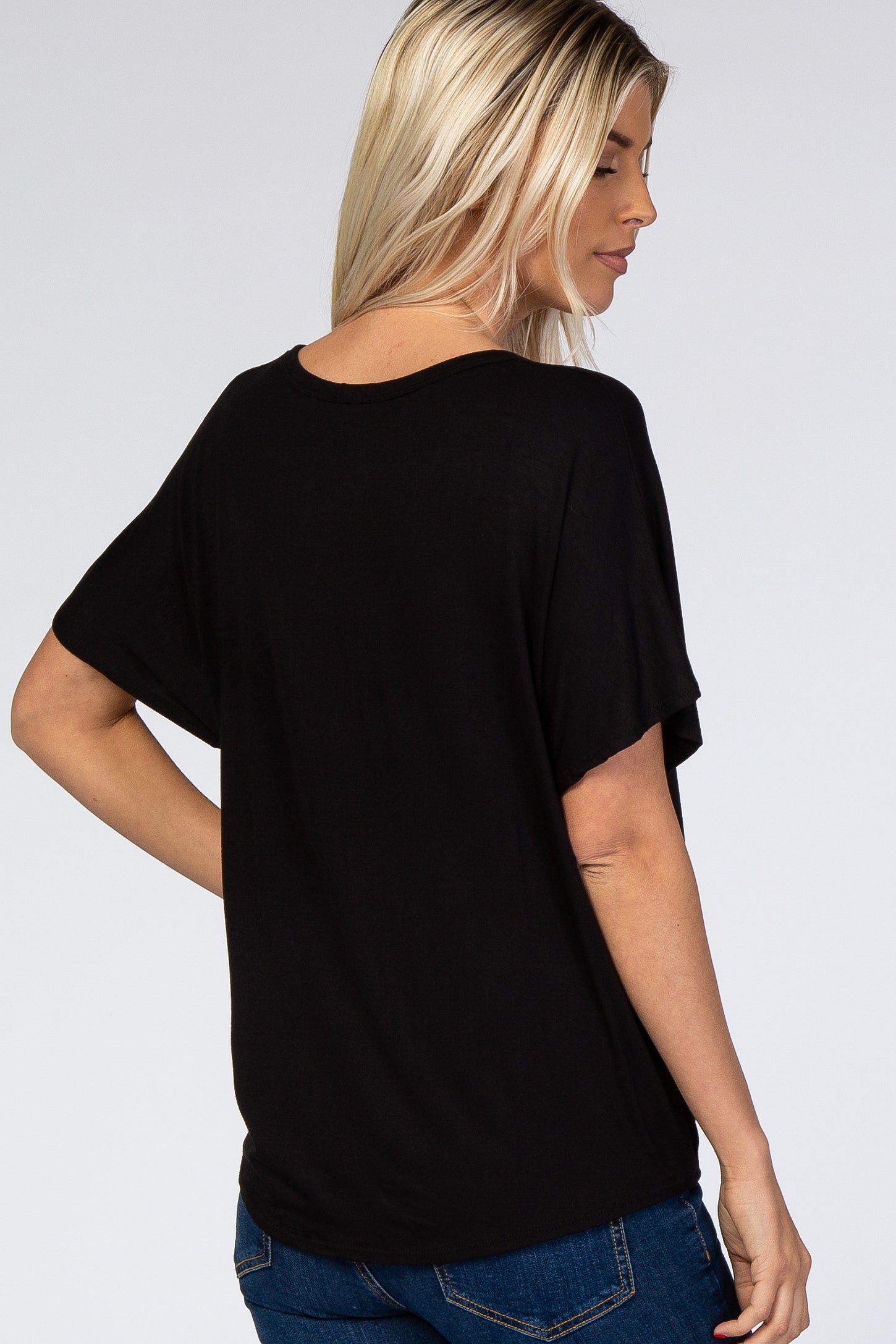Black Tie Front Short Sleeve Top