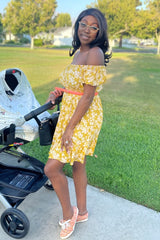 Mustard Floral Off Shoulder Mini Dress