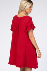 Red Fringe Linen Dress