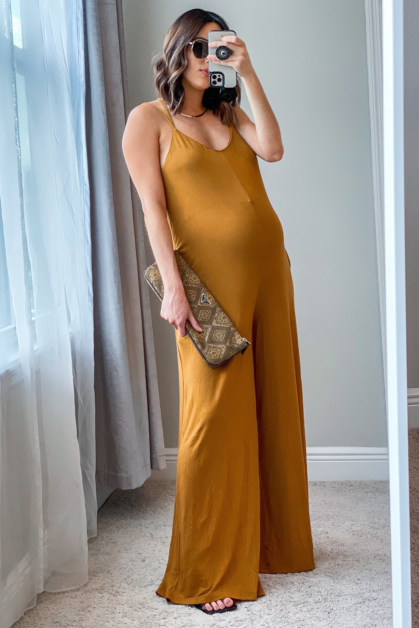 Camel Cross Back Wide Leg Maternity Jumpsuit