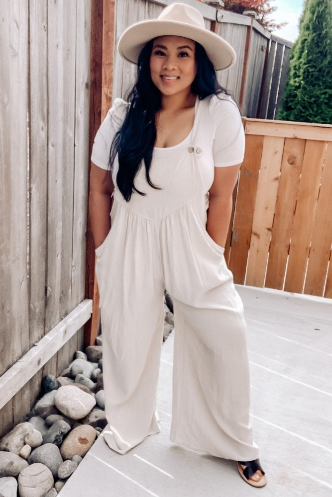 Beige Linen Overalls