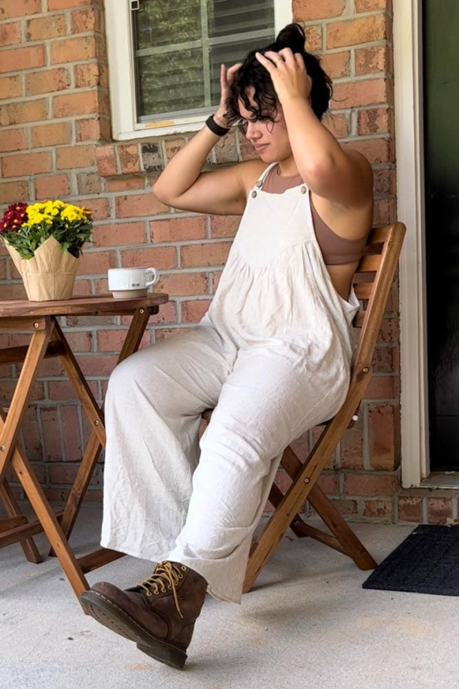 Beige Linen Overalls