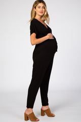 Black Wrap Tie Maternity Jumpsuit