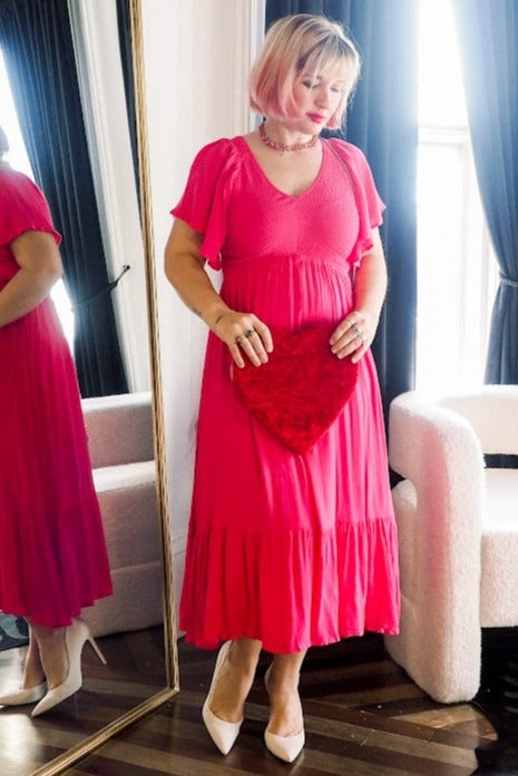 Fuchsia Smocked Ruffle Dress