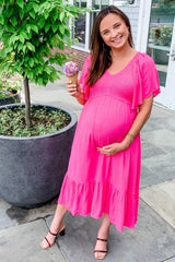 Fuchsia Smocked Ruffle Maternity Dress