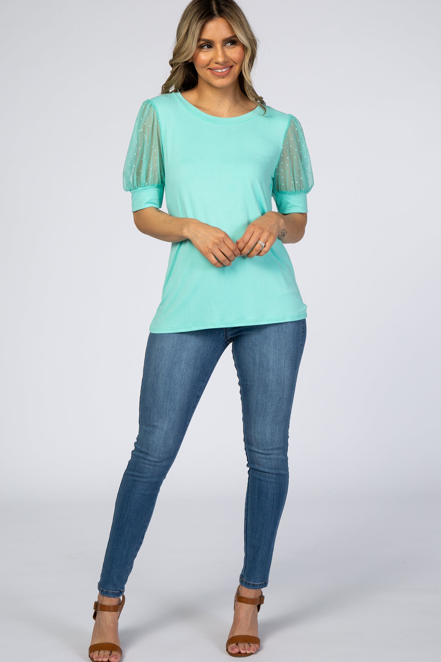 Mint Mesh Sleeve Top