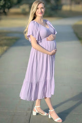 Lavender Smocked Ruffle Maternity Dress