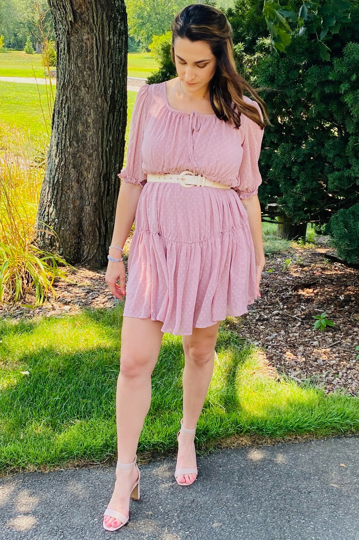 Mauve Chiffon Swiss Dot Tiered Dress