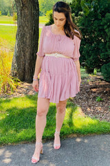 Mauve Chiffon Swiss Dot Tiered Dress