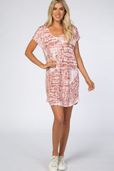 Mauve Tie Dye V-Neck Round Hem Maternity Dress