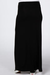 Black Foldover Side Slit Maternity Maxi Skirt