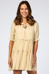 Cream Smocked Tiered Dress