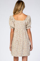 Cream Floral Lace Trim Square Neck Maternity Dress