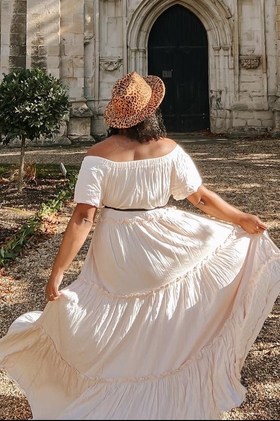 Cream Off Shoulder Ruffle Tiered Maxi Dress