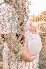 Cream Off Shoulder Ruffle Tiered Maternity Maxi Dress