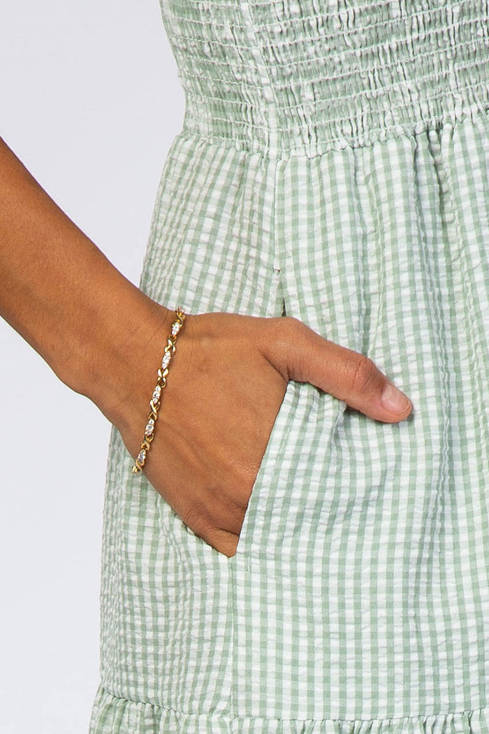 Mint Checkered Tiered Midi Dress