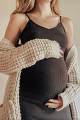 Black Ribbed Side Slit Maternity Maxi Dress