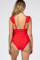 Red Ruffle Maternity One-Piece Maternity Swimsuit
