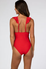 Red Ruffle Maternity One-Piece Swimsuit