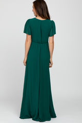 Forest Green Chiffon Short Sleeve Maxi Dress
