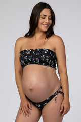 Black Floral Smocked Maternity Bikini Set