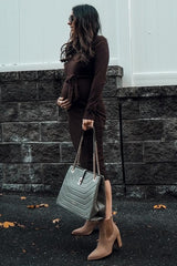 Brown Tie Front Maternity Sweater Midi Dress