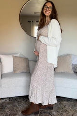 Ivory Floral Smocked Maternity Maxi Dress