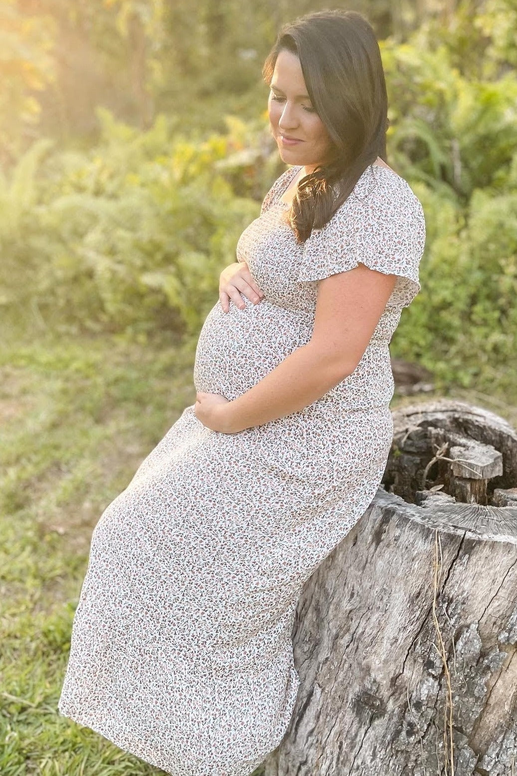 Ivory Floral Smocked Maternity Maxi Dress